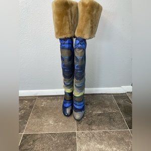 UGG X Claire Tabouret OTK Print Boot Dark Sapphire Over The Knee Boots sz 7 NWOB